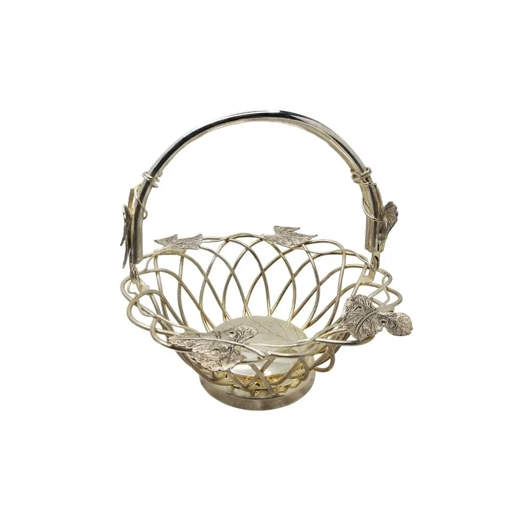 Vintage Godinger Silver-Plated Woven Basket With Leaf Accents